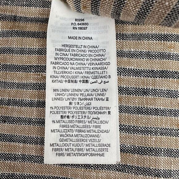 Boden Linen Shirred Waist Trousers Wide Leg Women 6R Camel Black Stripe Pull On - Picture 10 of 16